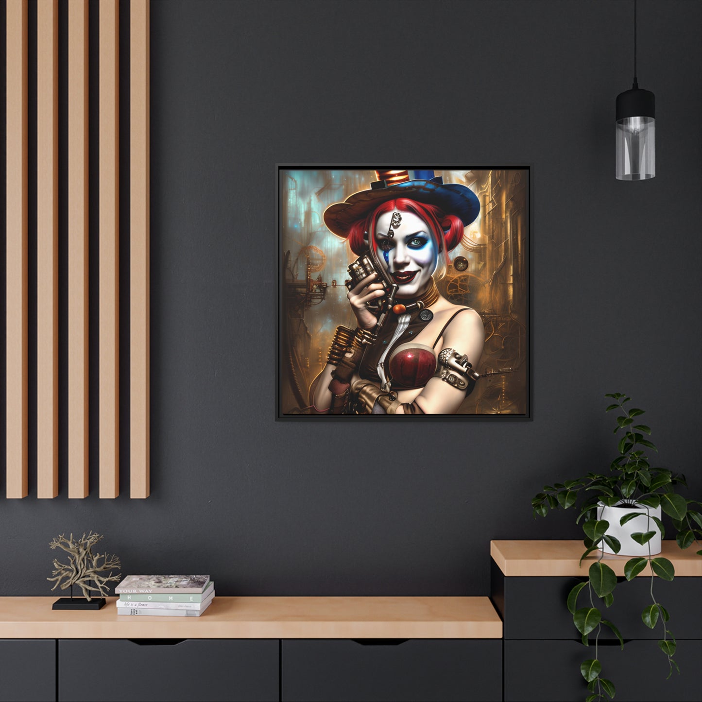 Hyper Realistic Steampunk Harley Quinn Matte Canvas, Black Frame