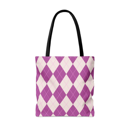 Bernese Mountain Dog Tote Bag | AOP Purple Rhombus Pattern | 'When the Going Gets Ruff, the Ruff Get Going' SWAT Gear Dog Art