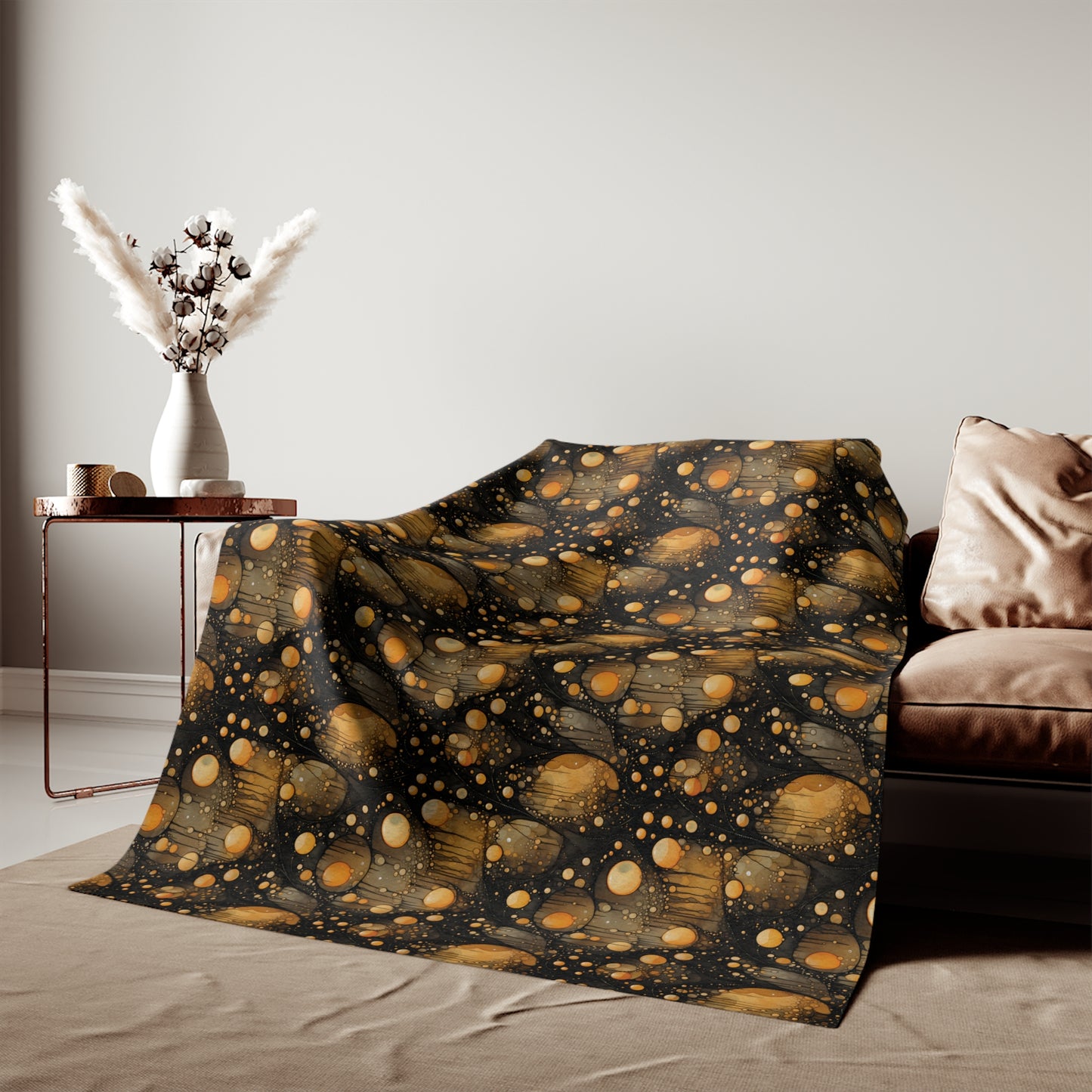 Halloween Yellow Orange Floating Blobs and Dark Sweatshirt Blanket