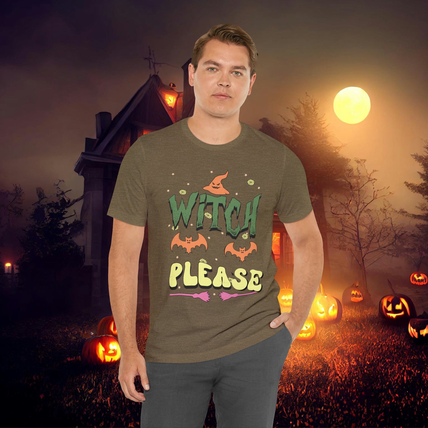 Witch Please Retro Groovy Halloween Unisex Jersey Short Sleeve Tee Gifts for Her Gifts for him