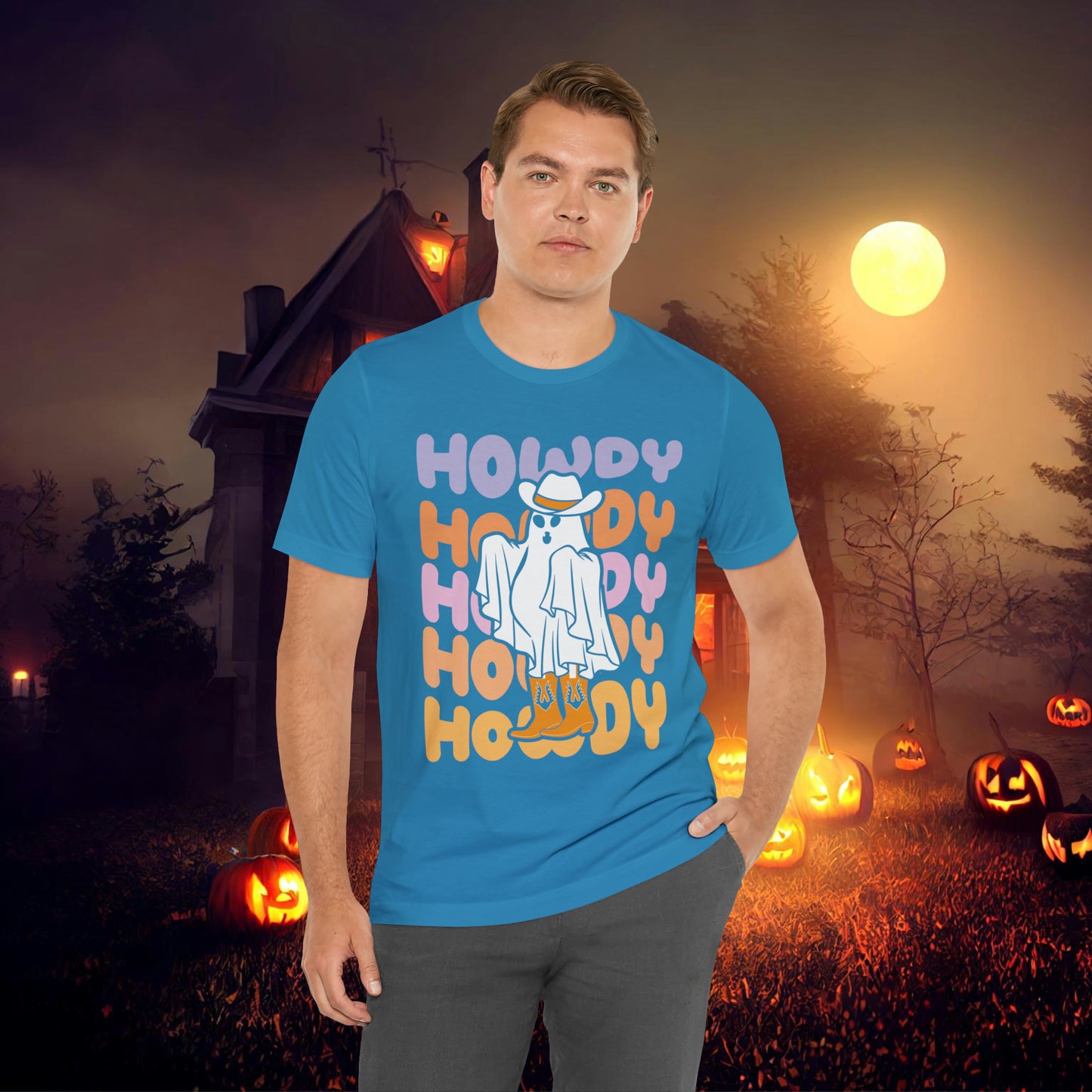 Cowboy Ghost Howdy Retro Halloween Unisex Jersey Short Sleeve Tee Gifts for Him Gifts For Her