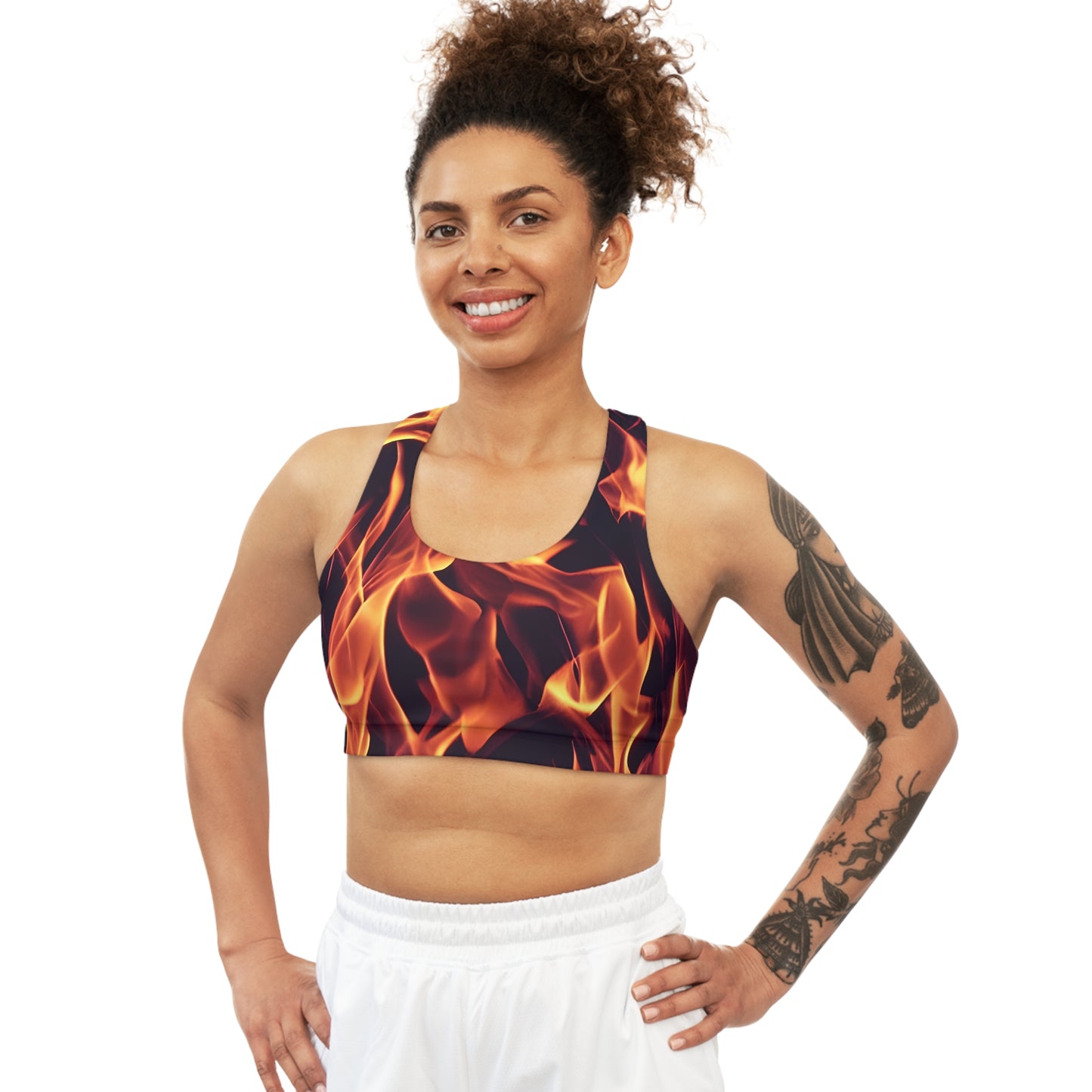 Elevate Your Workout: All Over Print Seamless Sports Bra with Dynamic Flames  Seamless Sports Bra (AOP)