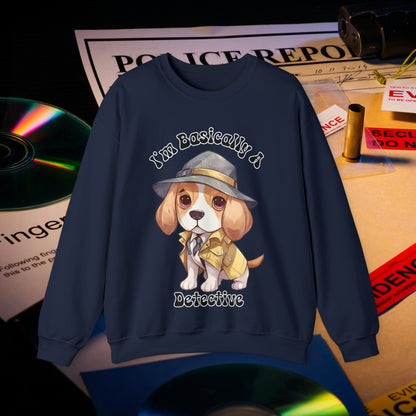 Cute Beagle Dressed up like a Detective, I'm a Basically a Detective True Crime Unisex Heavy Blend™ Crewneck Sweatshirt