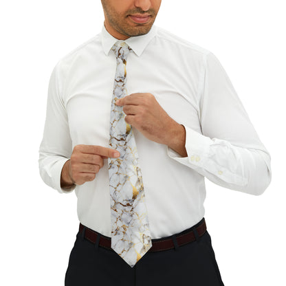 "DirkyThreadz Marble Elegance Necktie - Luxury White and Gold Design for Timeless Style"