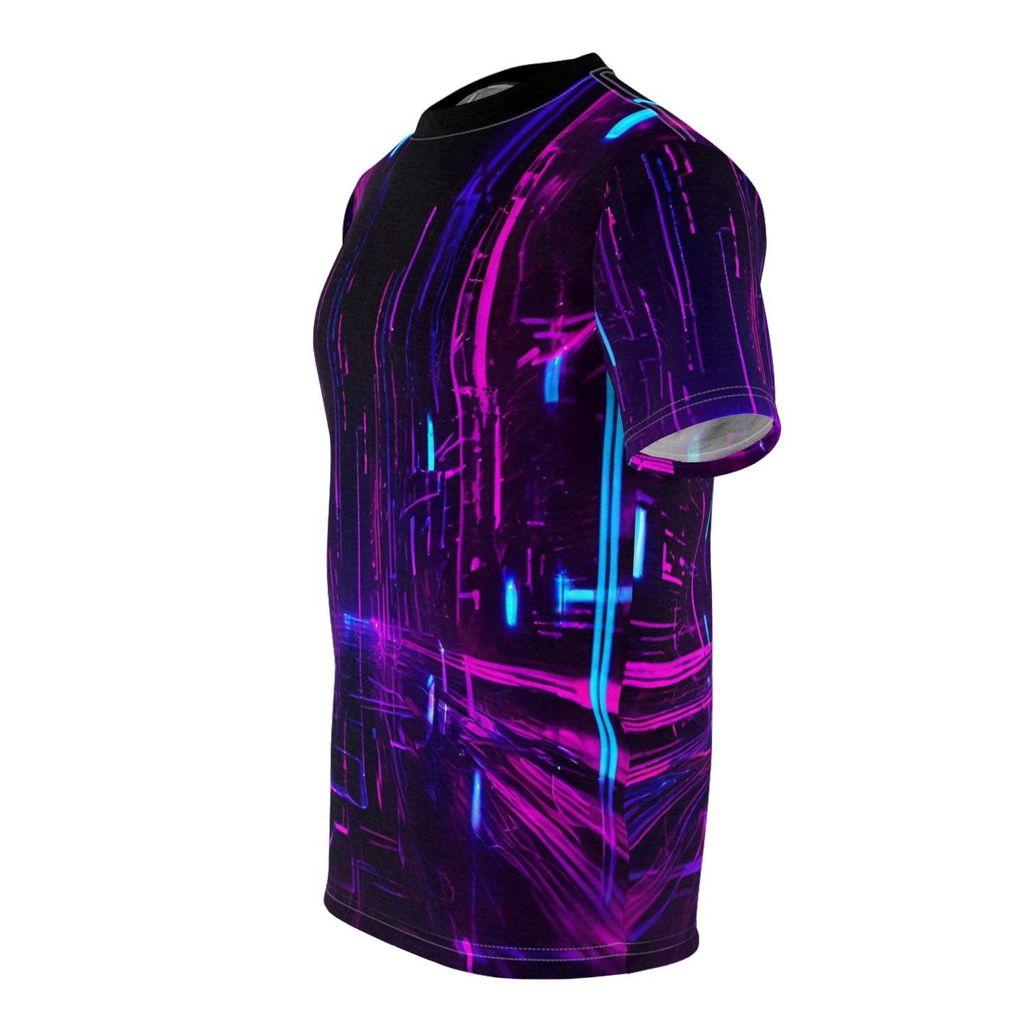 Cyberpunk Future All Over Print Shirt - Neon Lights on 3D Circuit Board Design Unisex Cut & Sew Tee (AOP)