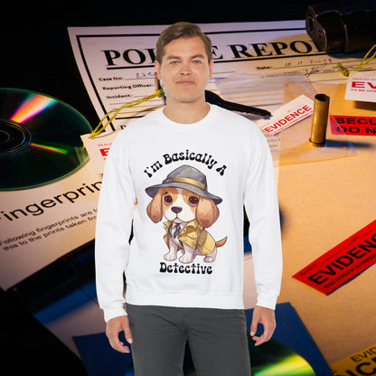 Cute Beagle Dressed up like a Detective, I'm a Basically a Detective True Crime Unisex Heavy Blend™ Crewneck Sweatshirt
