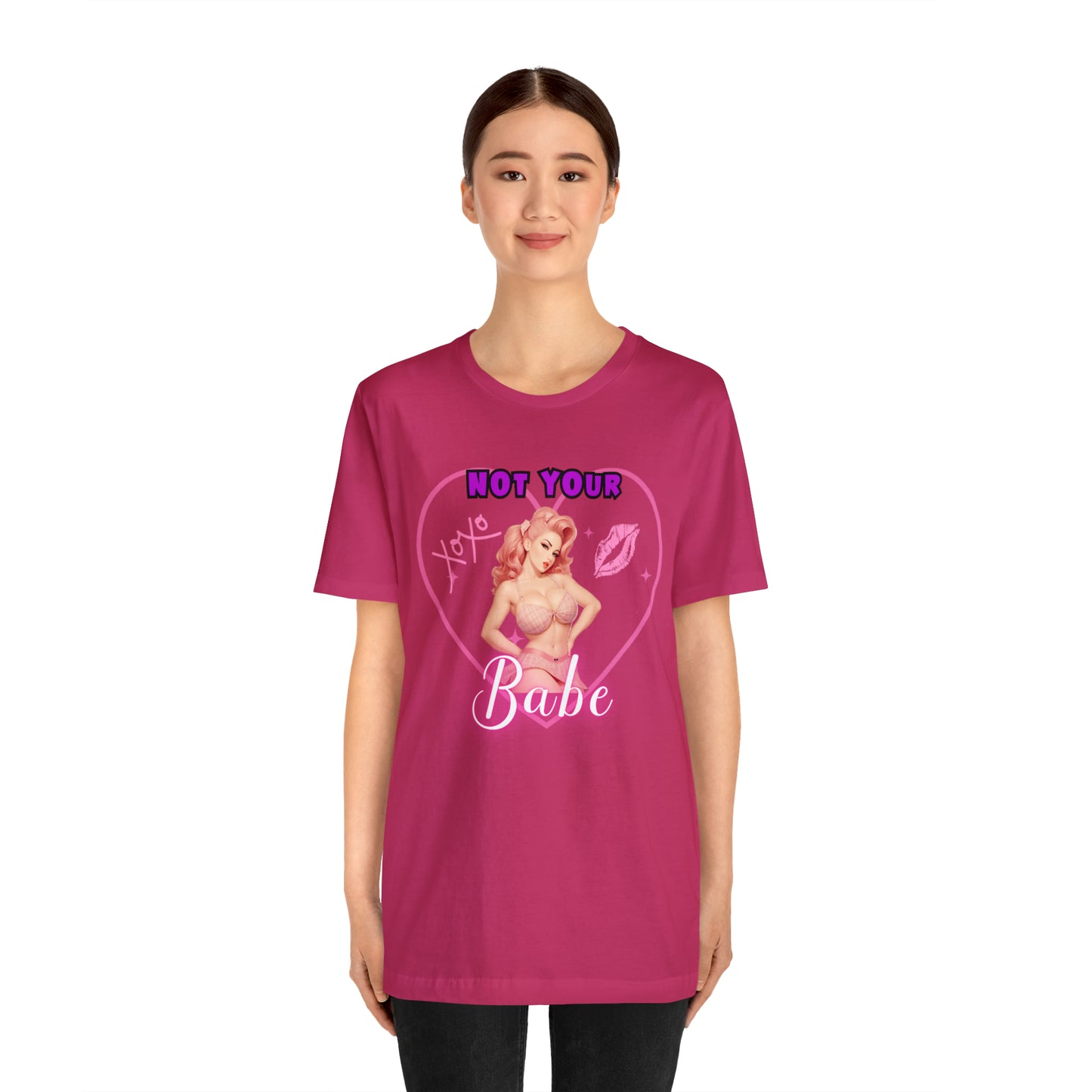 Vintage Pink Pinup Girl "Not Your Babe" on a Bella+Canva 3001 Unisex Jersey T-Shirt - A Must-Have Gift for her