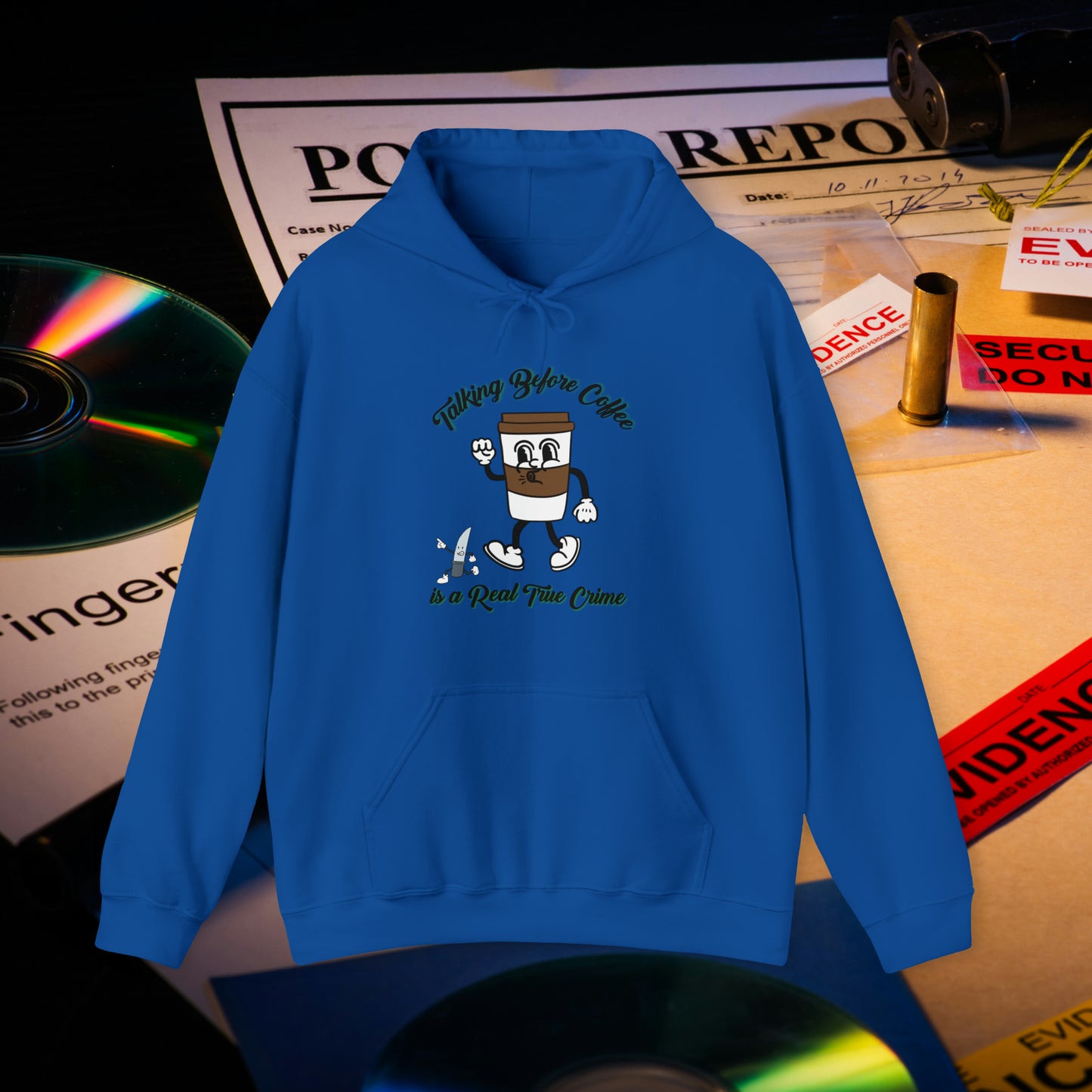 Retro Talking before Coffee is a Real True Crime Unisex Heavy Blend™ Hooded Sweatshirt Gifts for Him Gifts for Her