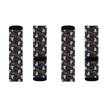Halloween Trick or Treat Ghosts Witch Hats Jack o Lanterns Sublimation Socks