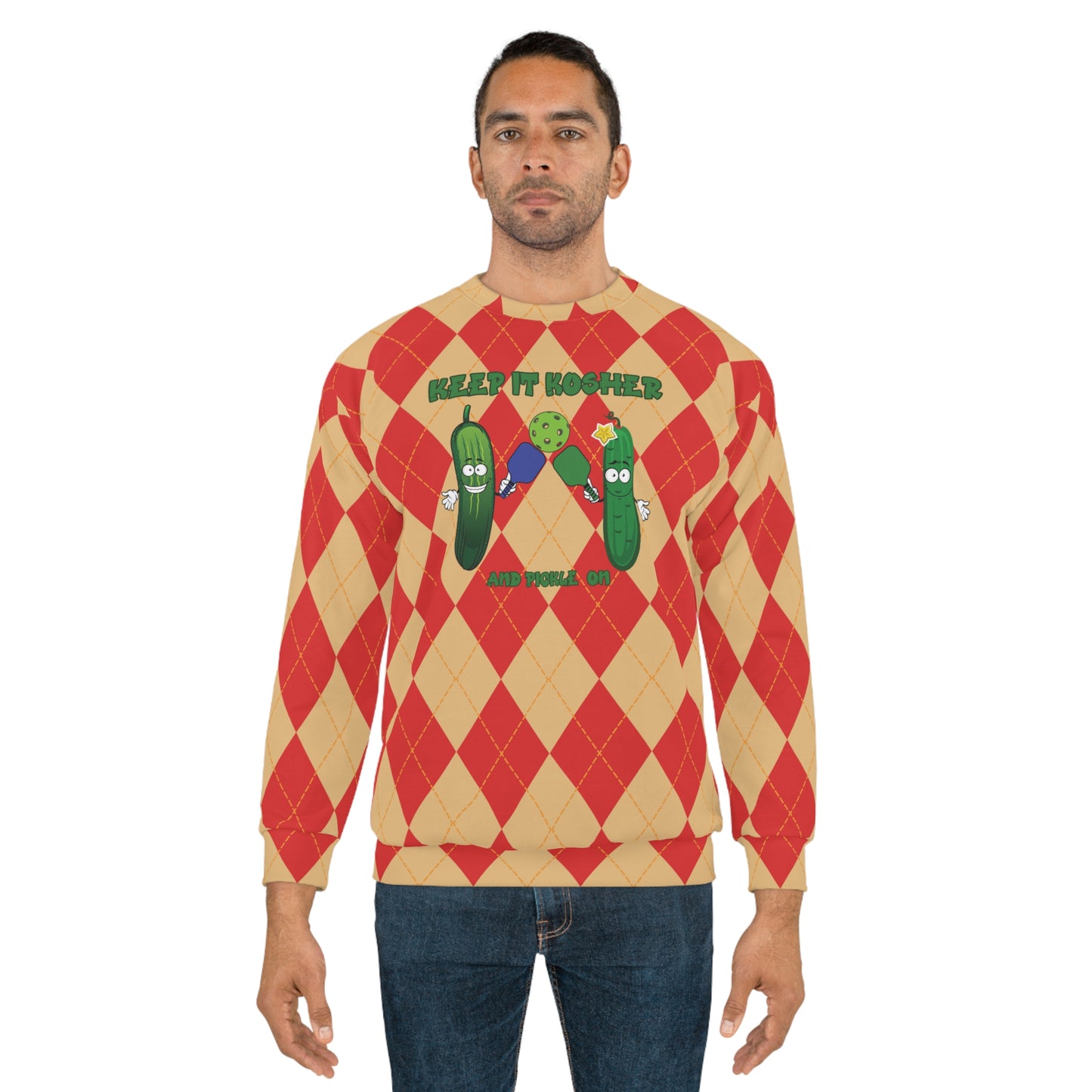 Vintage Rhombus Pickles Pickleball AOP Sweatshirt - Keep It Kosher and Pickle ON in Style