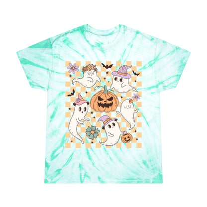 Happy Ghosts and Pumpkins Retro Groovy Halloween Tie-Dye Tee, Cyclone Gifts for him Gifts For Her