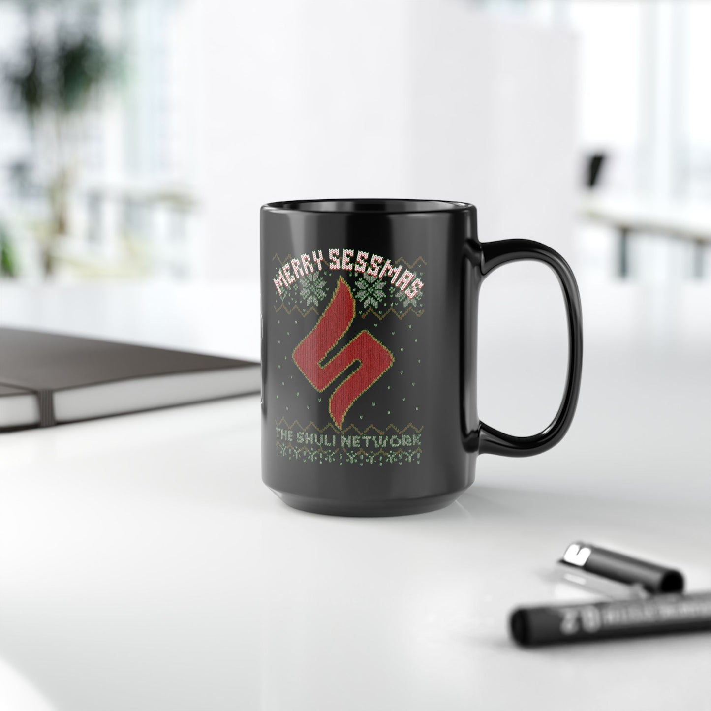 Mug - 'Merry Sessmas' Holiday Black 15oz Coffee Mug (The Shuli Network)