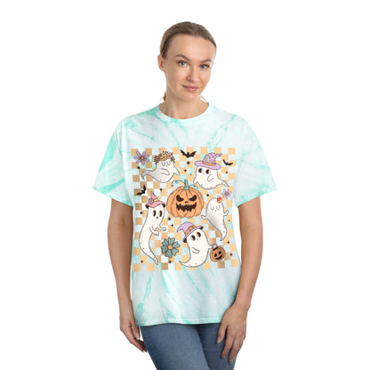 Happy Ghosts and Pumpkins Retro Groovy Halloween Tie-Dye Tee, Cyclone Gifts for him Gifts For Her