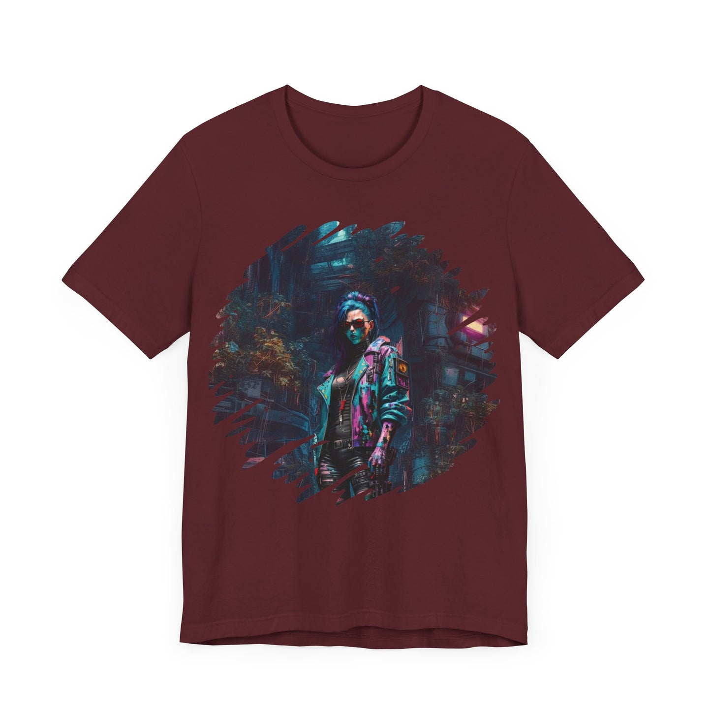 Cyberpunk Girl T-Shirt - Unisex Jersey Tee with Futuristic Cityscape Graphic cyberpunk fashion