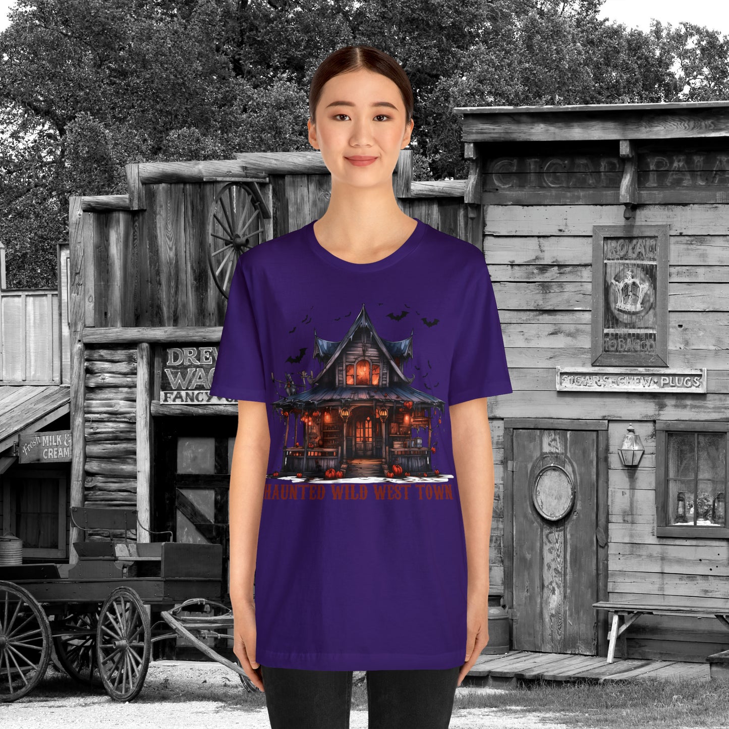 Haunted Wild West Town Halloween Western Unisex Jersey Short Sleeve Tee Gifts for Him Gifts For Her