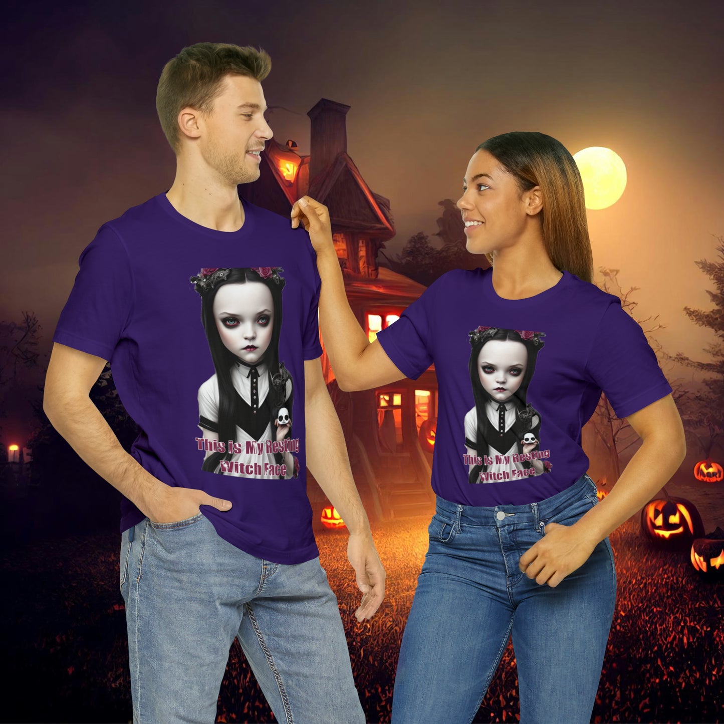 Wednesday Addams Chibi by Charlie Bowater This Is my Resting Witch Face Halloween Unisex Jersey Short Sleeve Tee