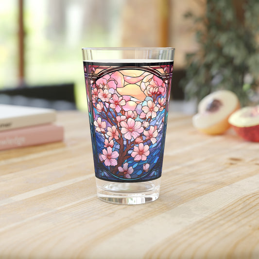 Cherry Blossoms in Full Bloom: A Stained Glass Masterpiece 16oz Pint Glass Gift idea gifts for home decor housewarming gift