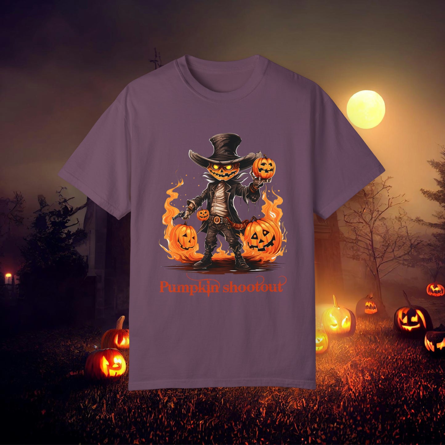 Cowboy Skeleton Gunslinger Pumpkin Shoot Out Halloween Unisex Garment-Dyed T-shirt Gifts for her Gifts for him