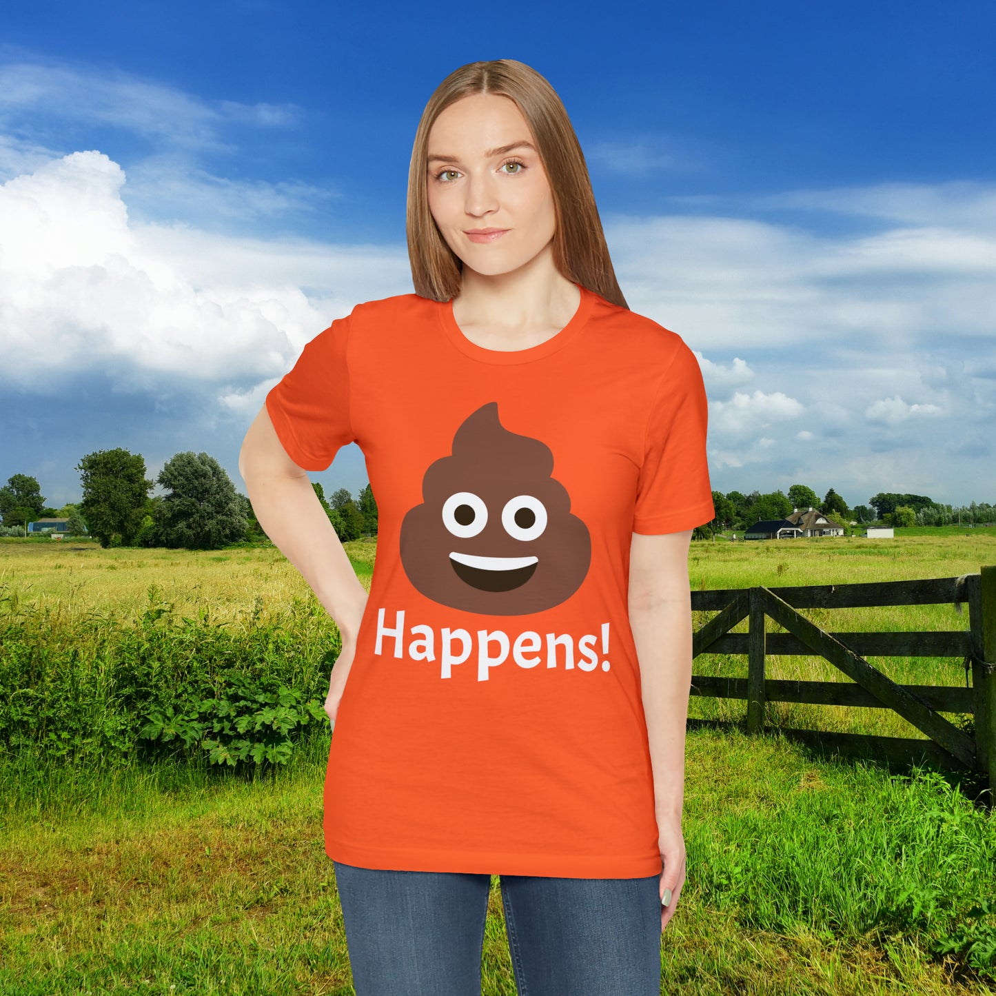 Embrace the Inevitable: 'Happens' Poop Emoji Unisex Jersey T-Shirt