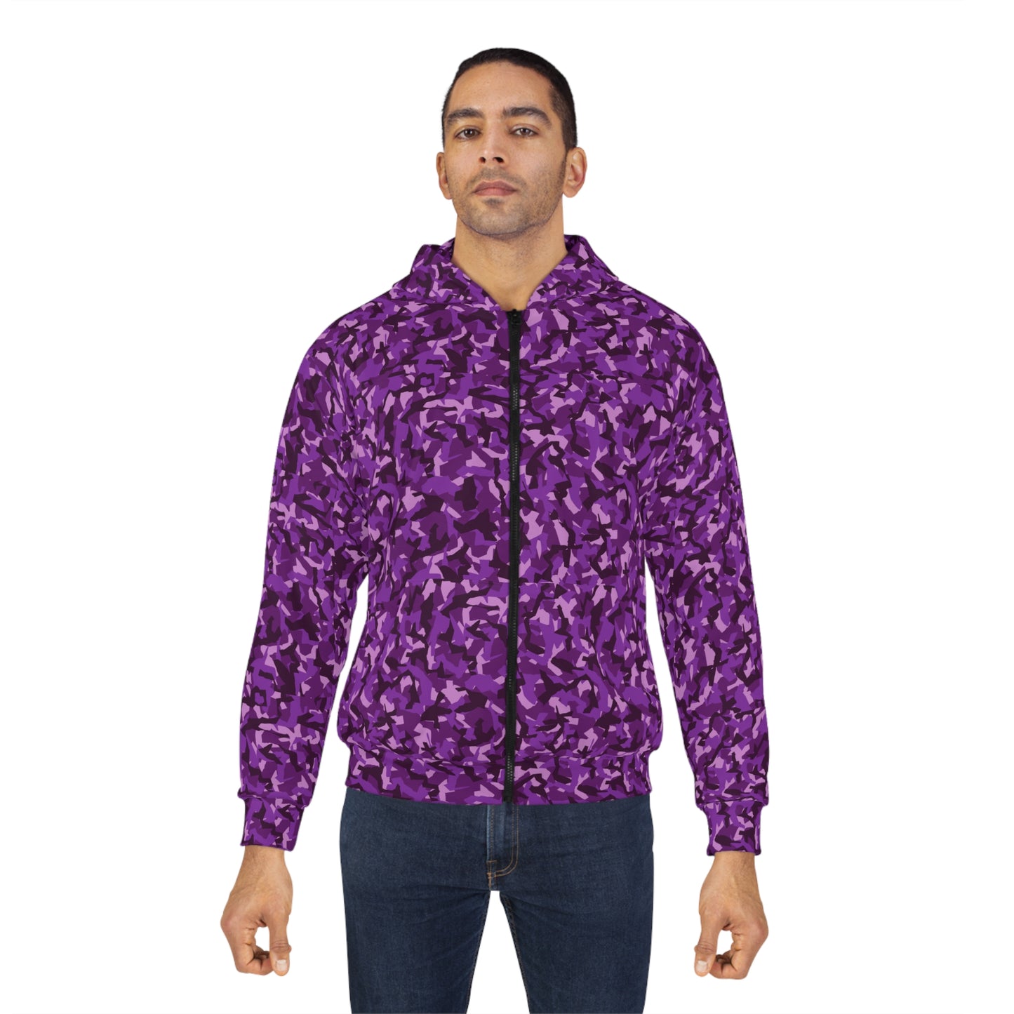 Urban Chic: Purple & Pink Digital Camo All Over Print Zip Hoodie