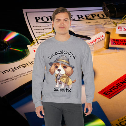 Cute Beagle Dressed up like a Detective, I'm a Basically a Detective True Crime Unisex Heavy Blend™ Crewneck Sweatshirt