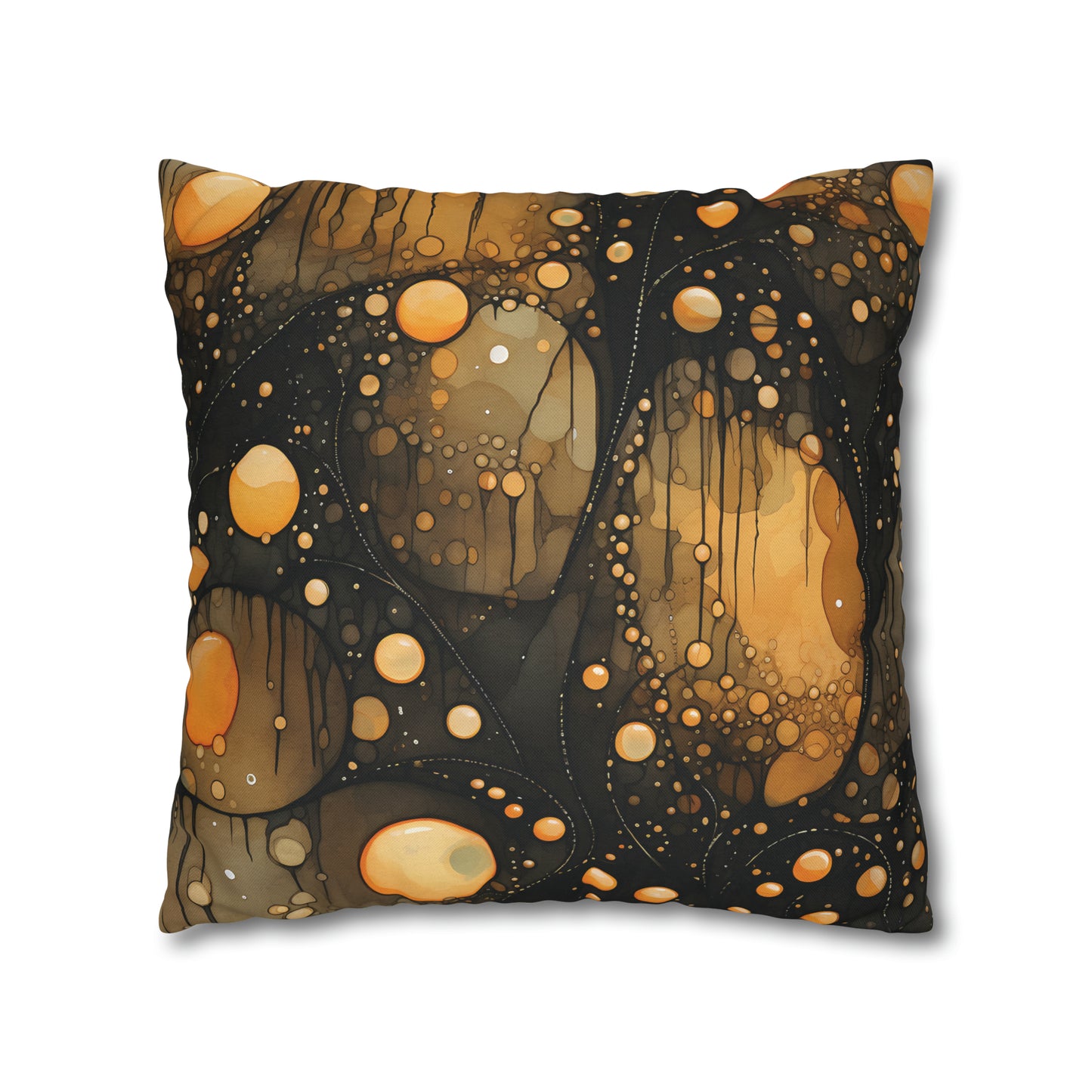 Halloween Yellow Orange Floating Blobs and Dark Spun Polyester Square Pillow Case