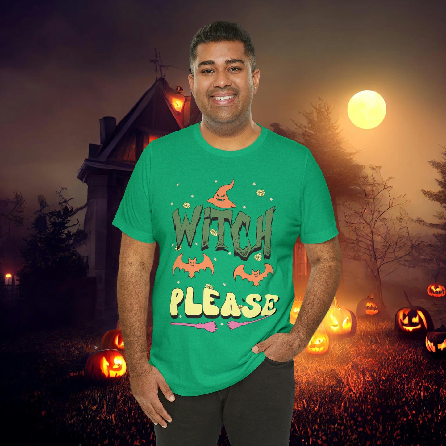 Witch Please Retro Groovy Halloween Unisex Jersey Short Sleeve Tee Gifts for Her Gifts for him