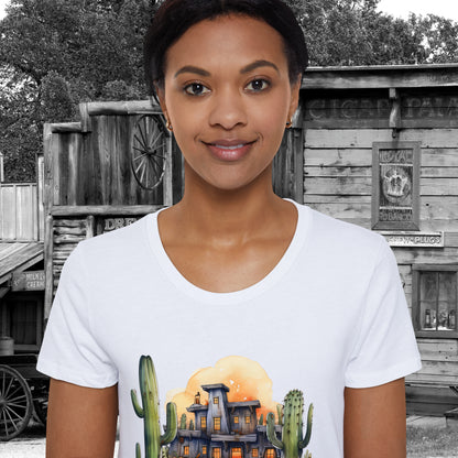 Desert Ghost Town Spooks Western Halloween Women's Organic Short Sleeve T-Shirt Gifts for Her