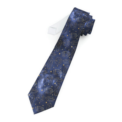 "DirkyThreadz Celestial Elegance Necktie - Sophisticated Cosmic Design in Gold & Blue"