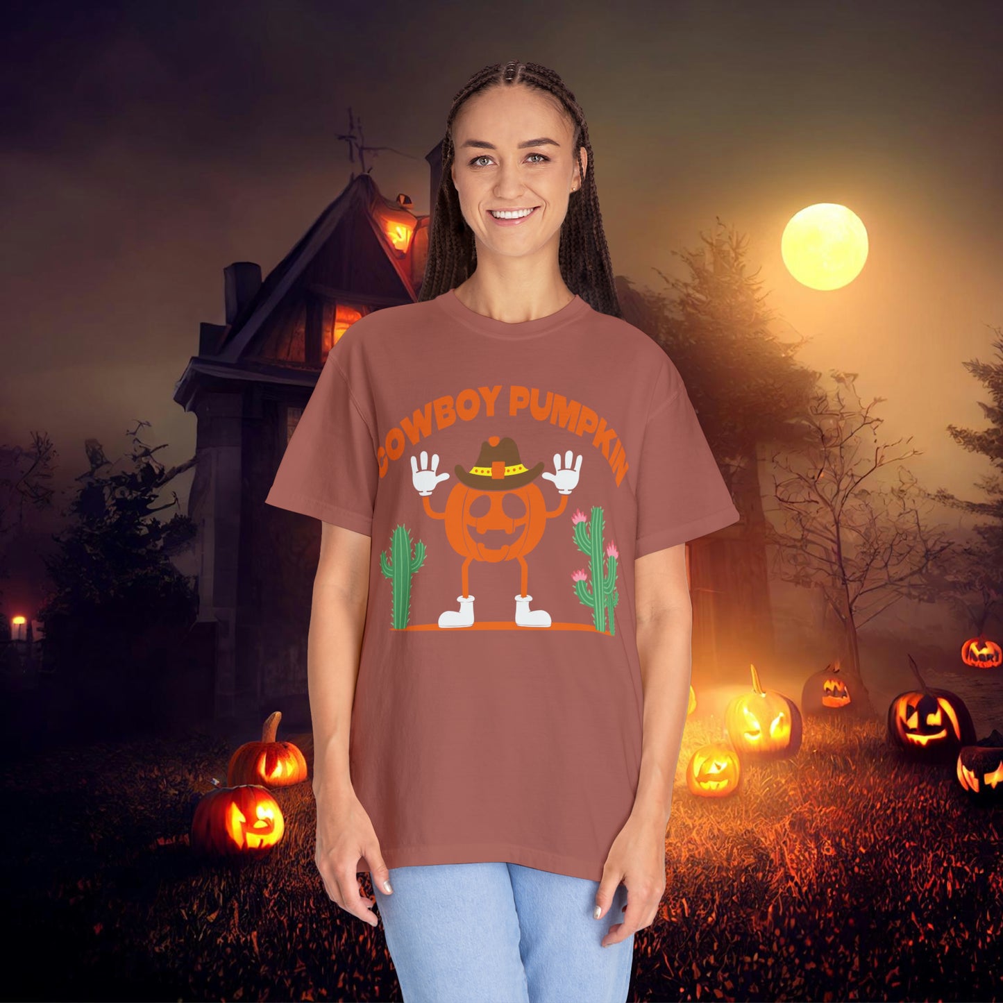 Cowboy Pumpkin Retro Groovy Halloween Unisex Garment-Dyed T-shirt Gifts for Him Gifts for Her