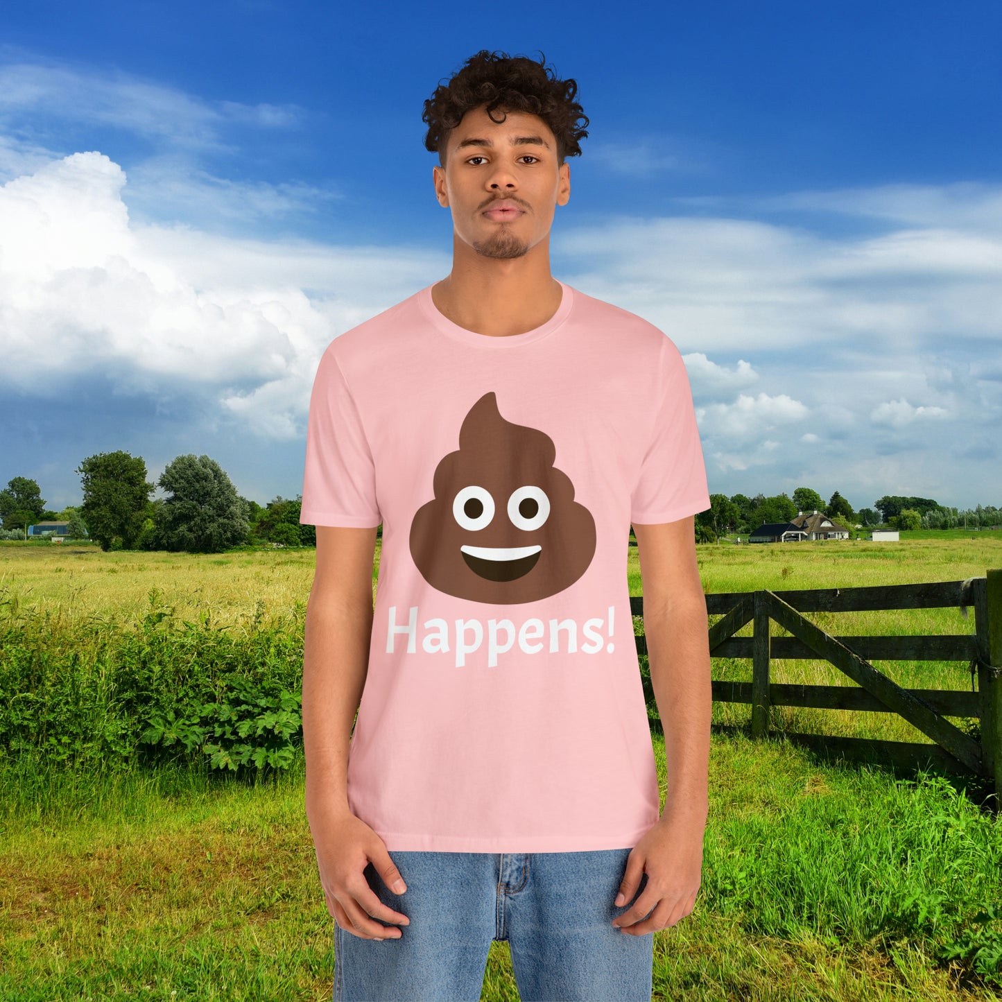 Embrace the Inevitable: 'Happens' Poop Emoji Unisex Jersey T-Shirt