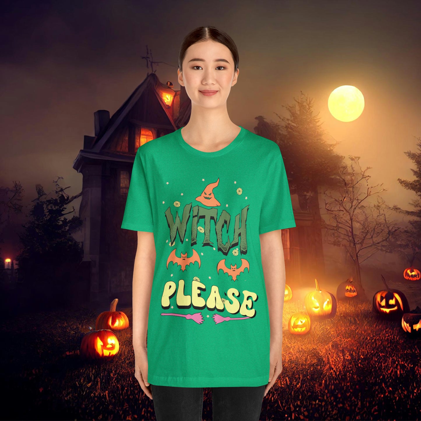 Witch Please Retro Groovy Halloween Unisex Jersey Short Sleeve Tee Gifts for Her Gifts for him