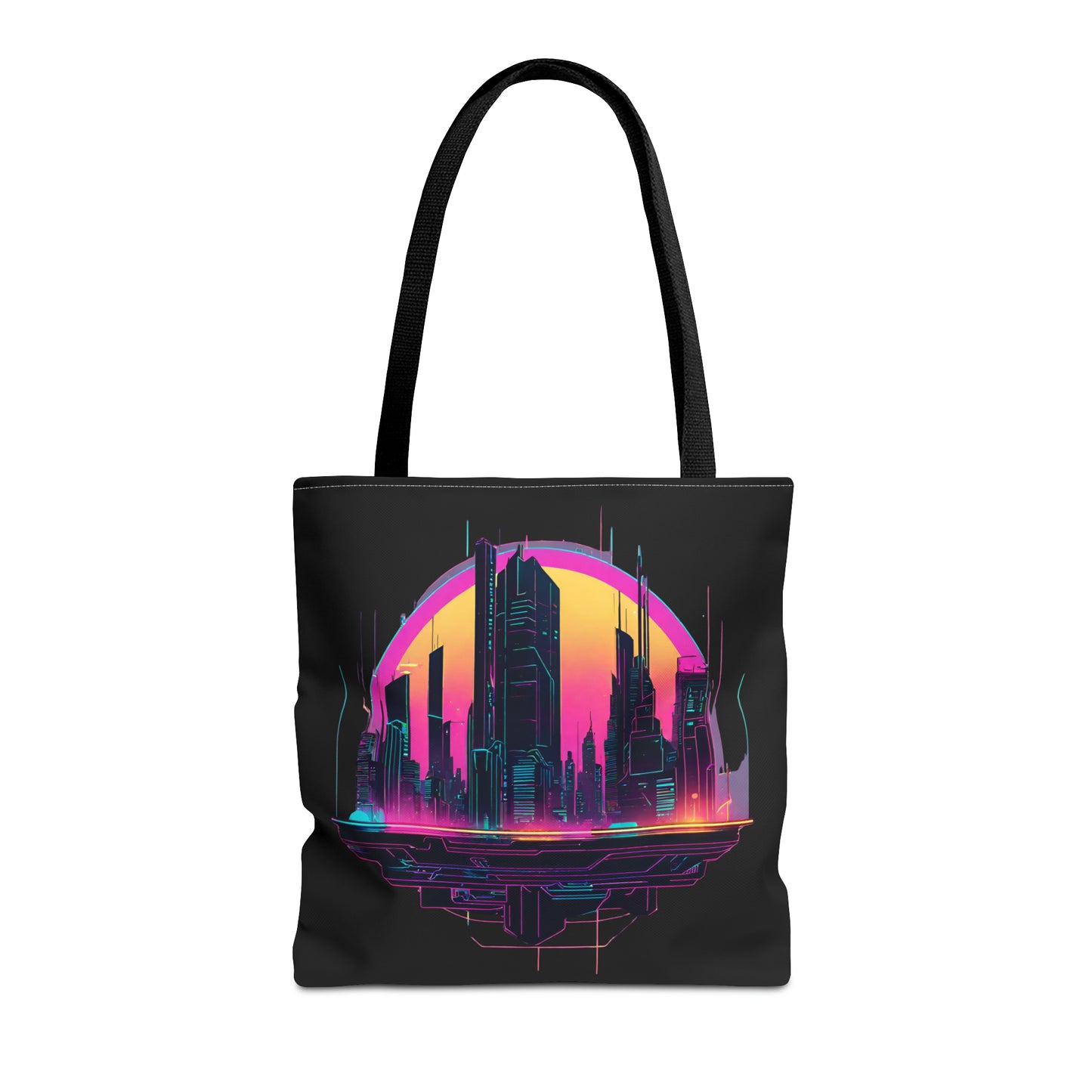 Cyberpunk City Landscape AOP Tote Bag 3 sizes 5 color handle options