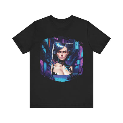Cyberpunk Girl Unisex Jersey T-Shirt - Futuristic Cityscape Graphic Tee Futuristic Style cyberpunk fashion