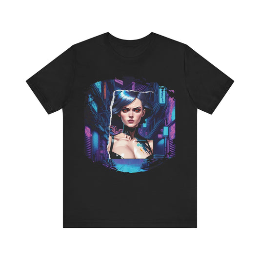 Cyberpunk Girl Unisex Jersey T-Shirt - Futuristic Cityscape Graphic Tee Futuristic Style cyberpunk fashion