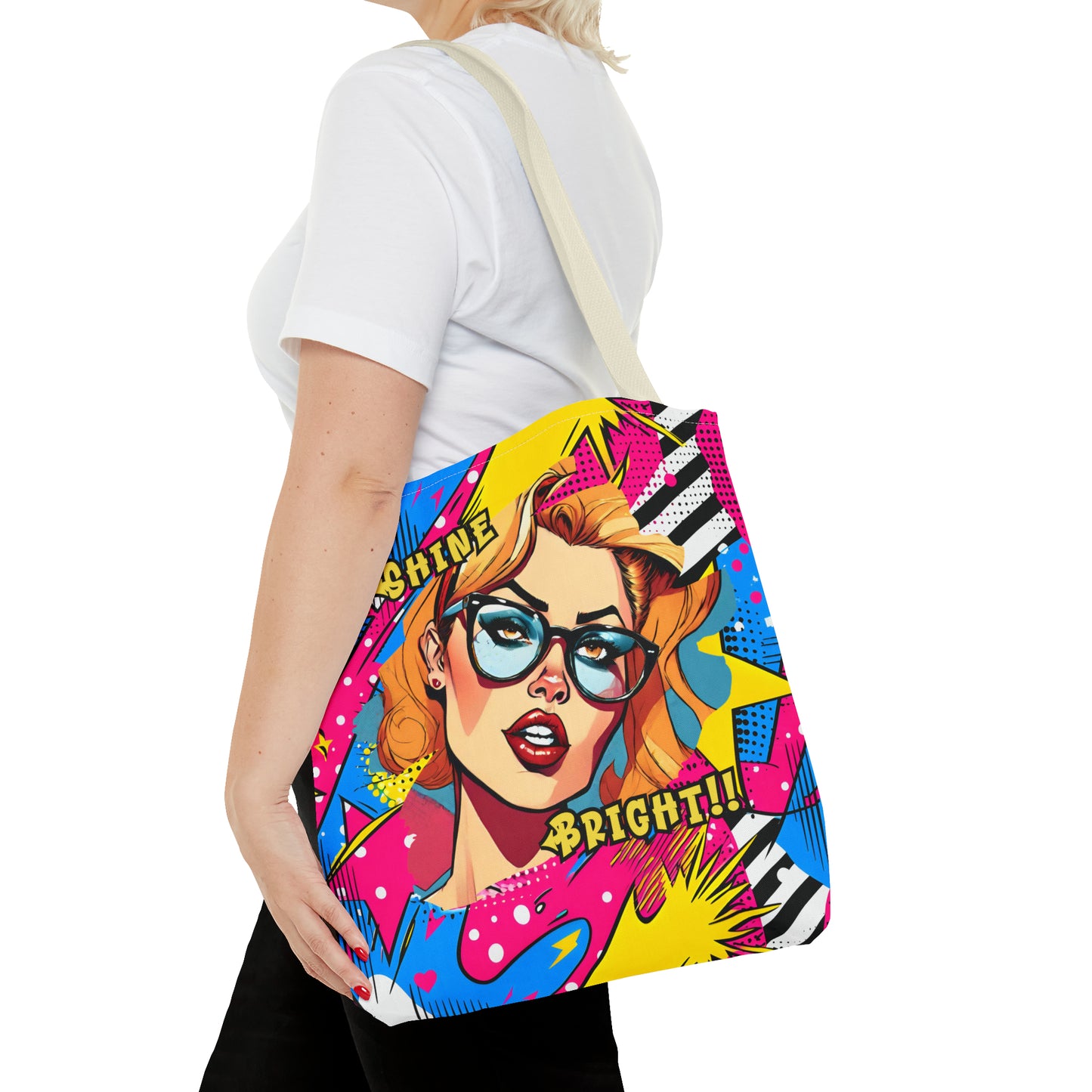 Shine Bright Lady on a Abstract Comic Pop AOP Tote Bag