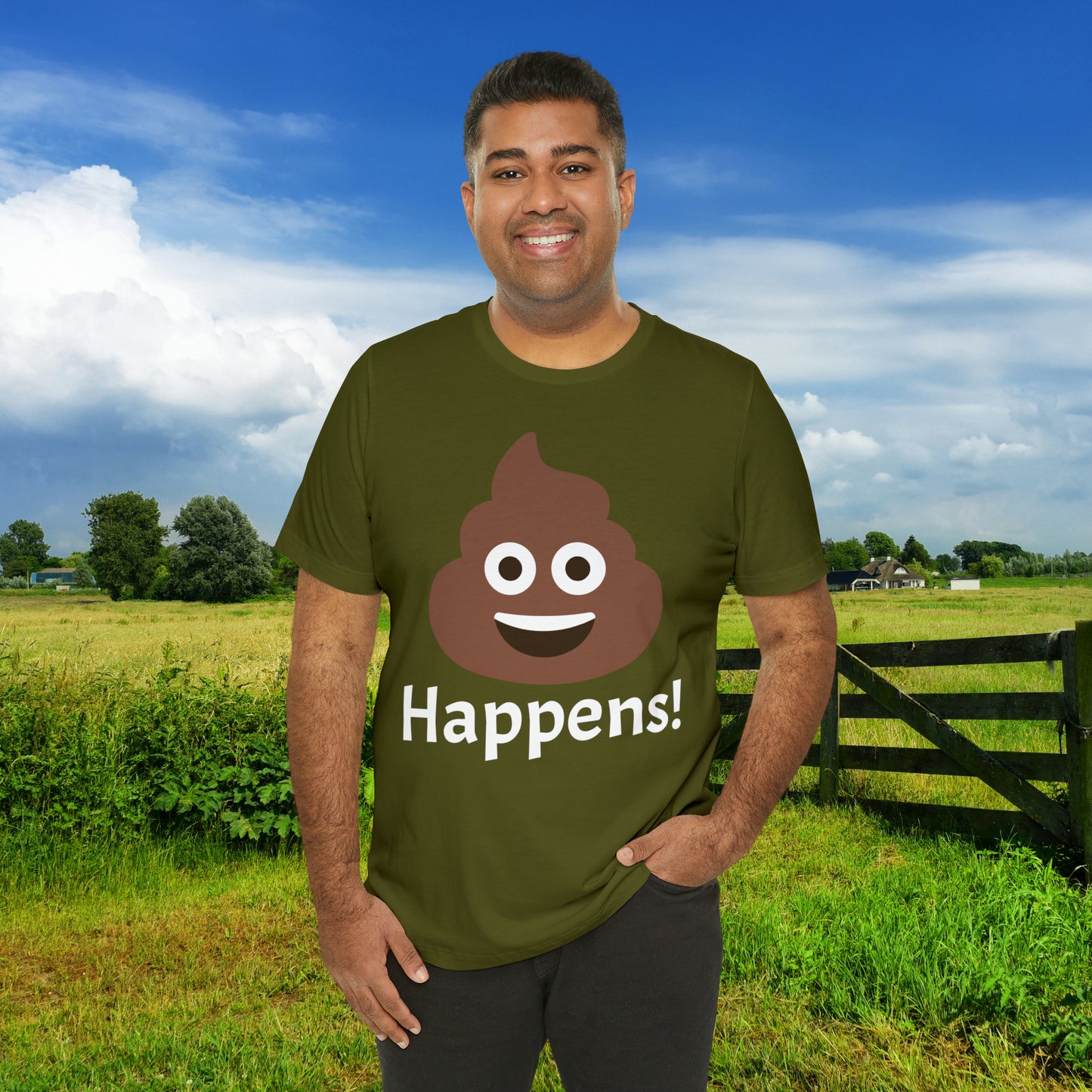 Embrace the Inevitable: 'Happens' Poop Emoji Unisex Jersey T-Shirt