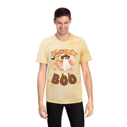 Cowboy Ghost saying Howdy Boo Retro Halloween Unisex Color Blast T-Shirt Gifts for her