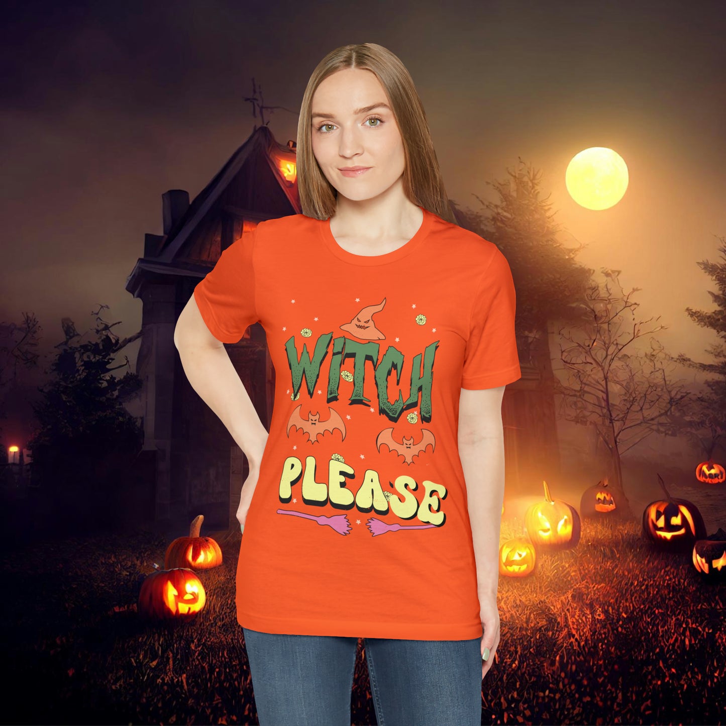 Witch Please Retro Groovy Halloween Unisex Jersey Short Sleeve Tee Gifts for Her Gifts for him