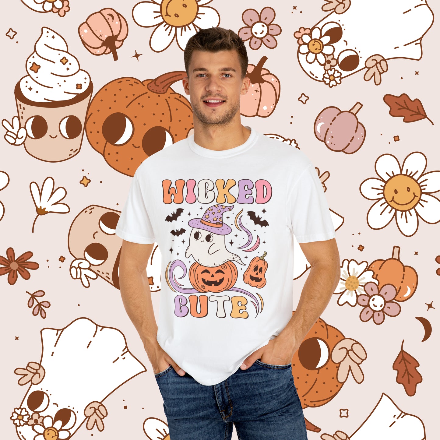 Wicked Cute Retro Groovy Halloween Unisex Garment-Dyed T-shirt Gifts for Him Gifts for her