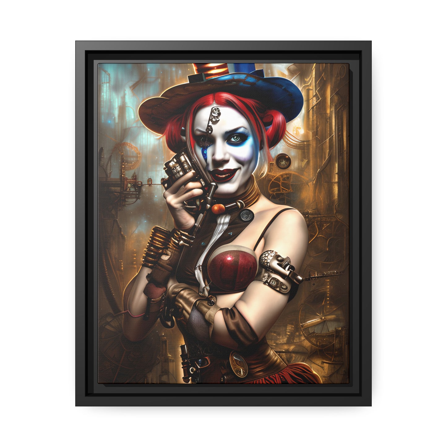 Hyper Realistic Steampunk Harley Quinn Matte Canvas, Black Frame