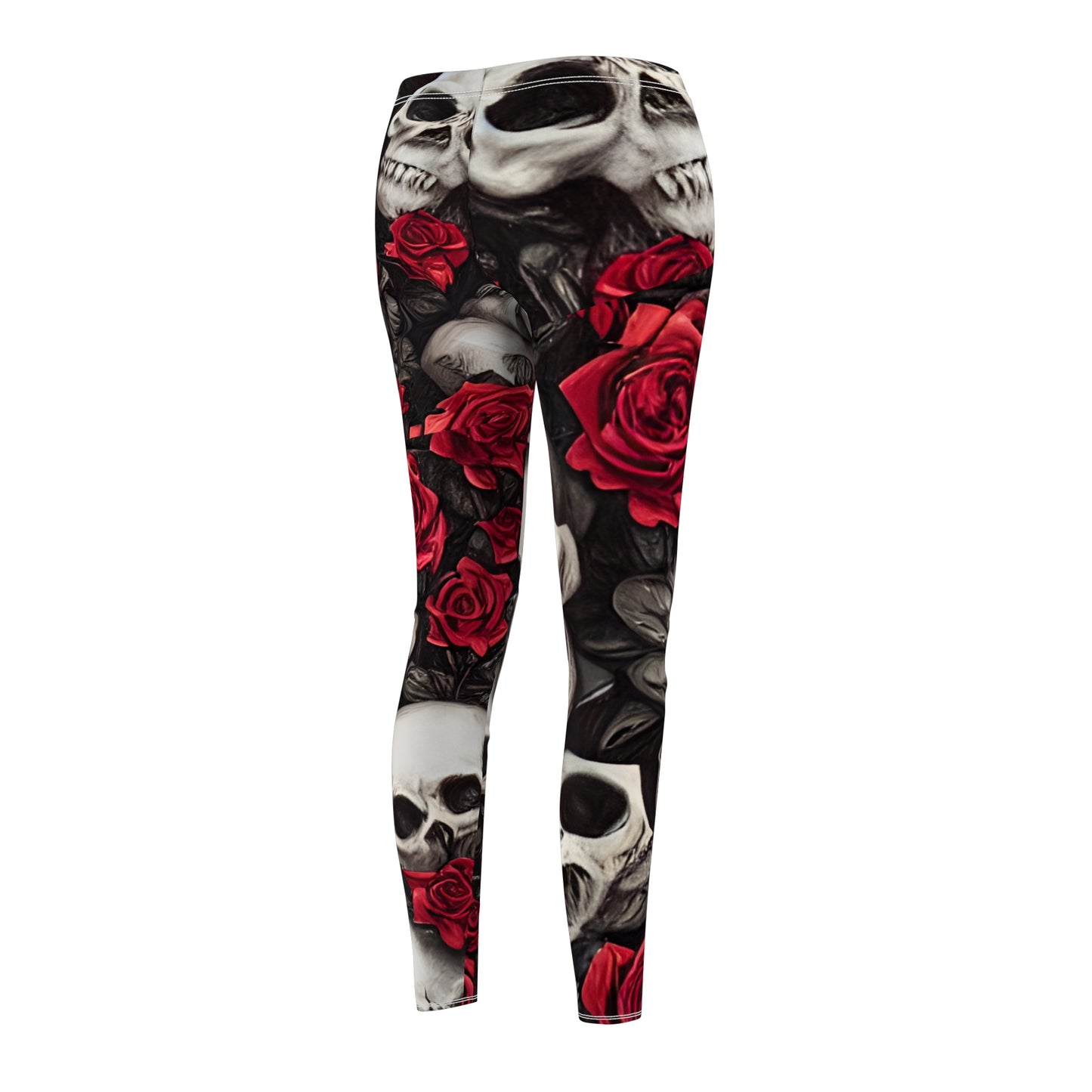 Hyper Realistic Skulls and Red Roses by artist Anne-Laure Goupil Women's Cut & Sew Casual Leggings (AOP)