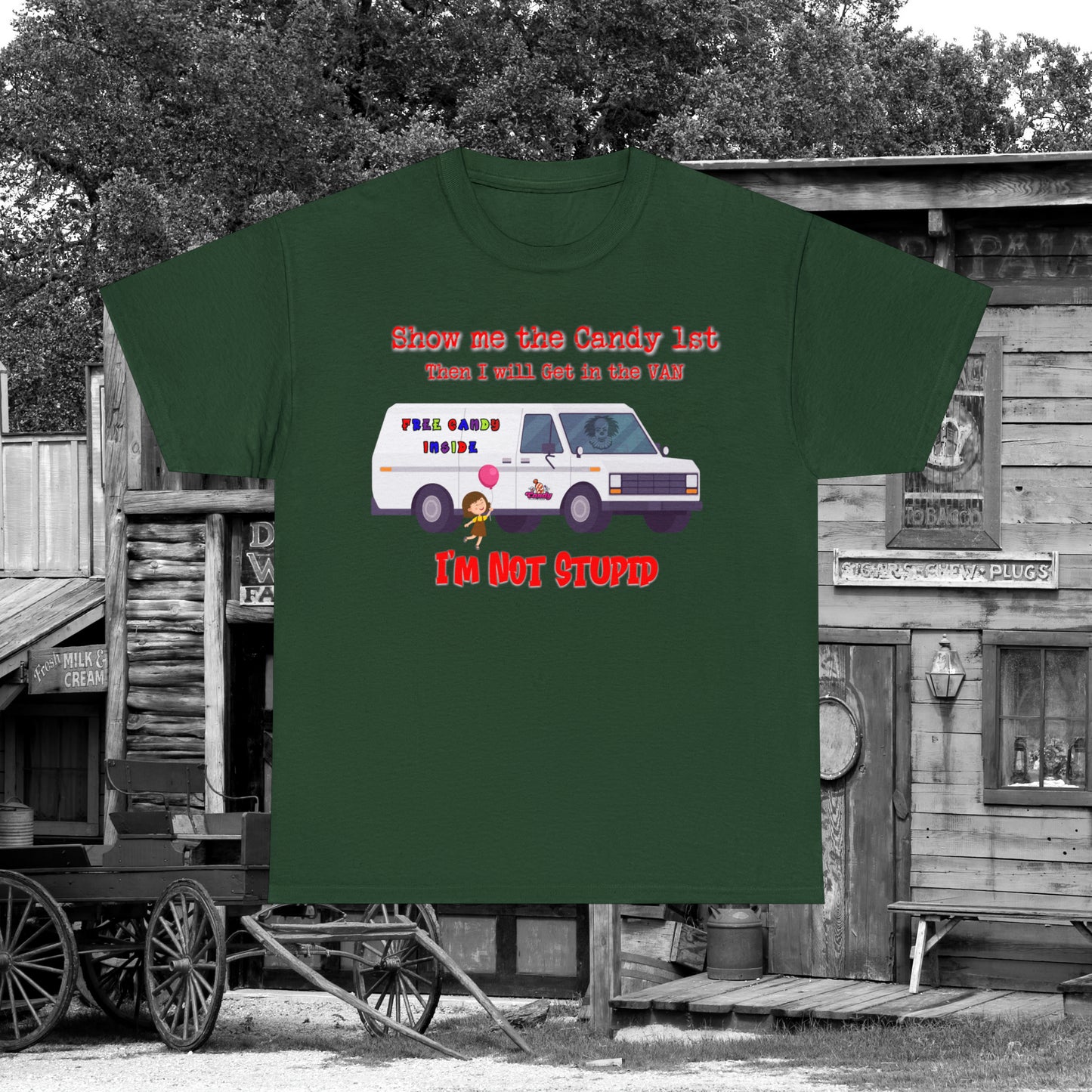 Show me the Candy first then I'll get in the Van I'm not Stupid Unisex Heavy Cotton Tee Gifts for Him Gifts for Her