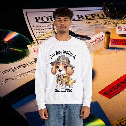 Cute Beagle Dressed up like a Detective, I'm a Basically a Detective True Crime Unisex Heavy Blend™ Crewneck Sweatshirt