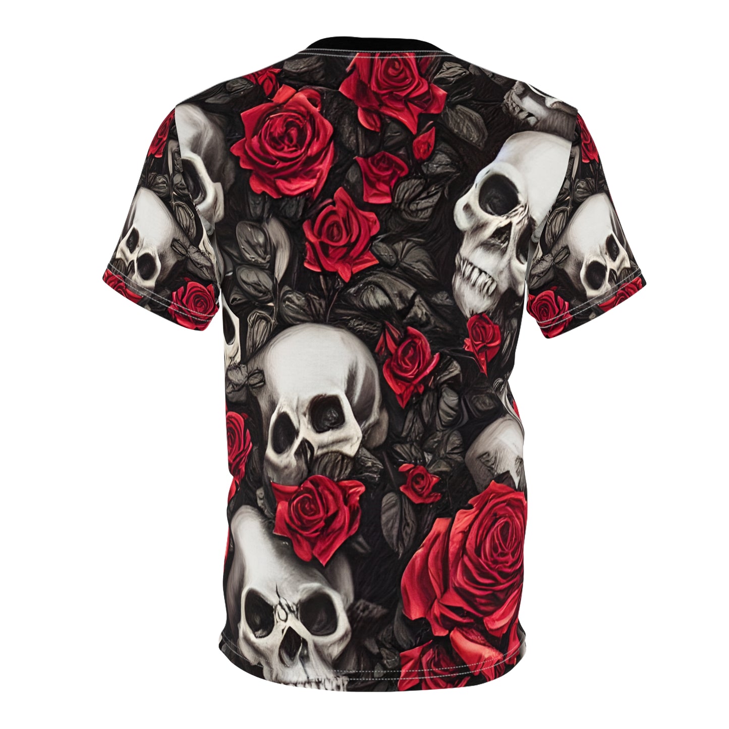 Hyper Realistic Skulls and Red Roses by artist Anne-Laure Goupil Unisex Cut & Sew Tee (AOP)