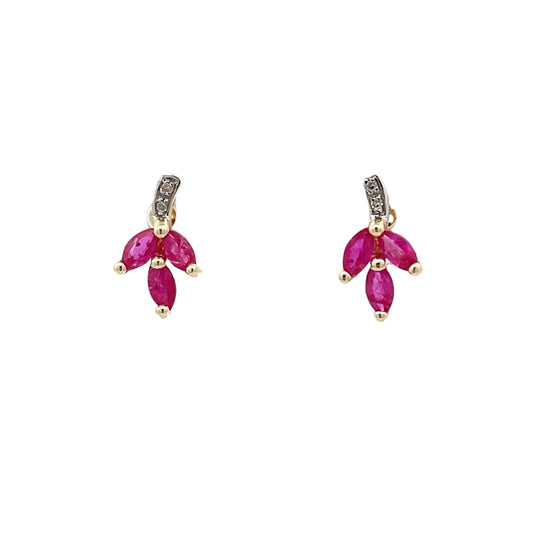 .58ct Ruby Diamond Earrings 10KT Yellow Gold