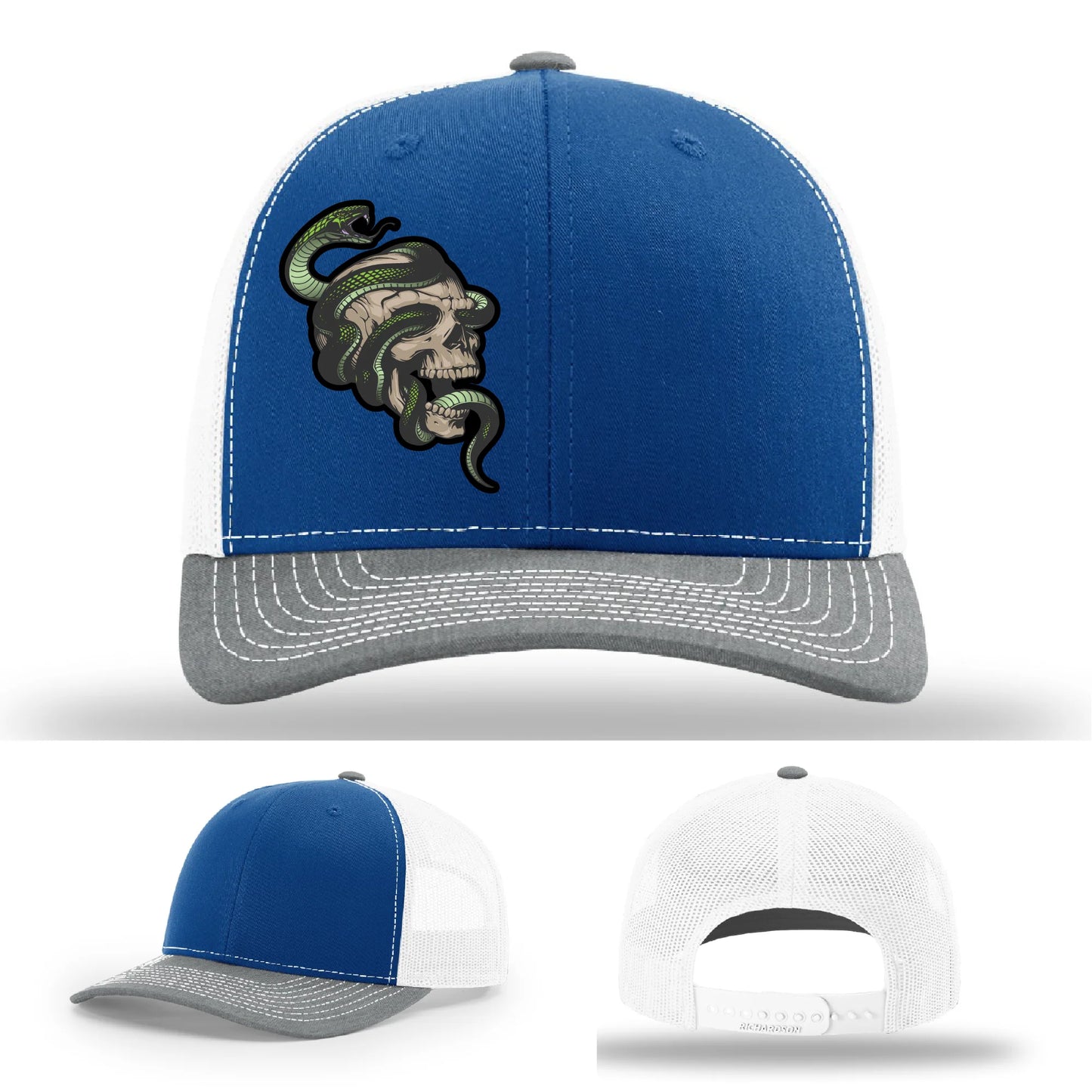Serpent Skull Hat | Full-Color Leather Patch Snake & Skull Design