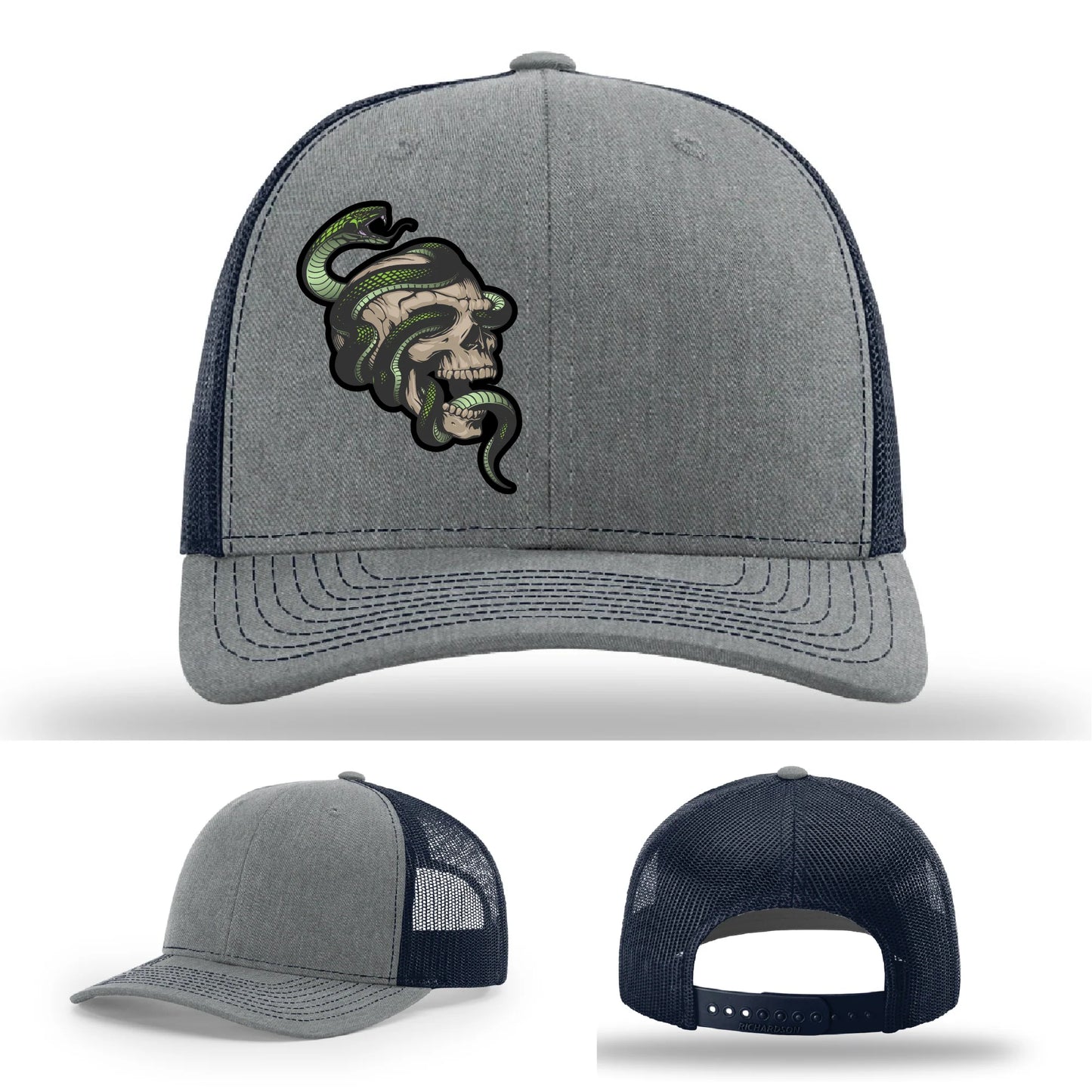 Serpent Skull Hat | Full-Color Leather Patch Snake & Skull Design