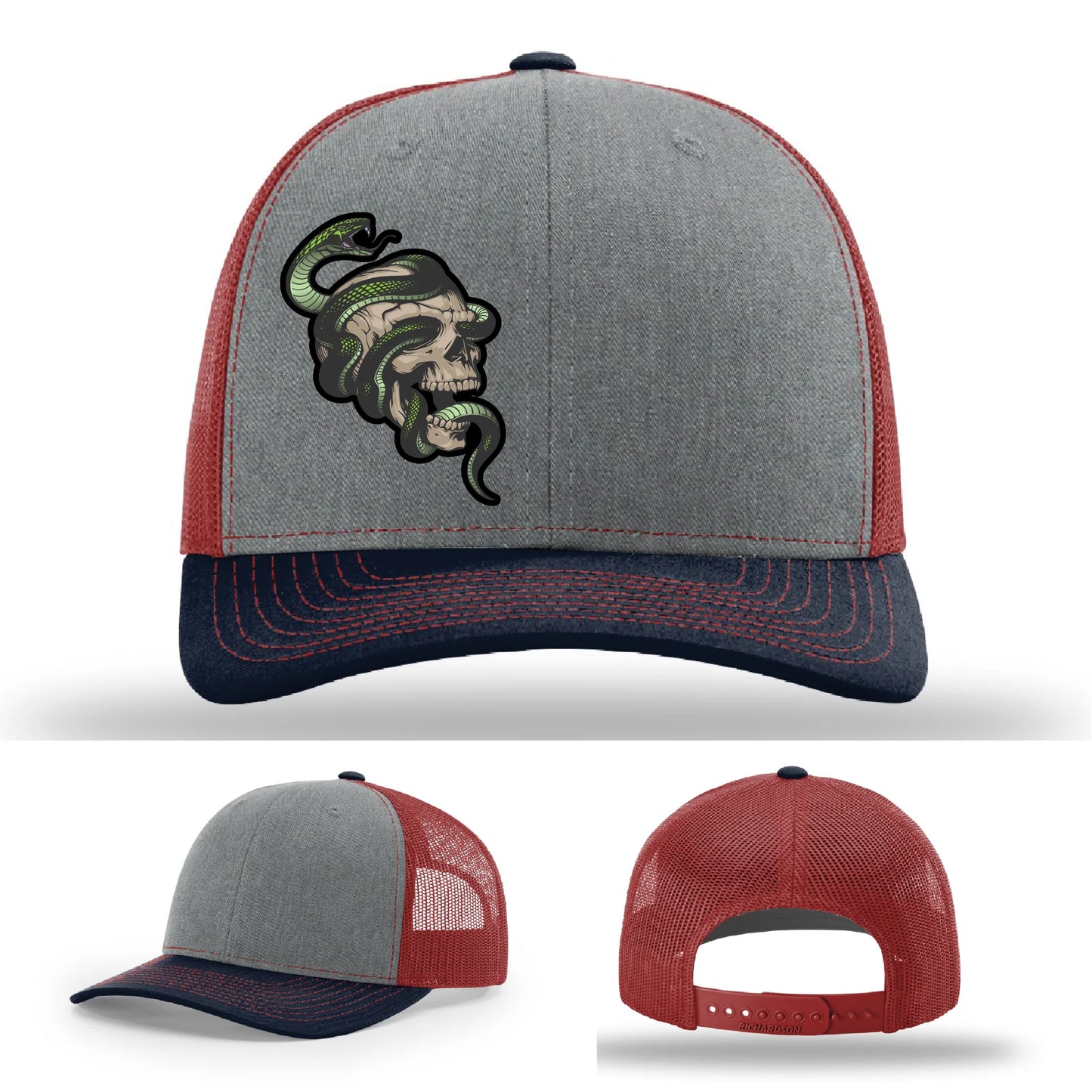 Serpent Skull Hat | Full-Color Leather Patch Snake & Skull Design
