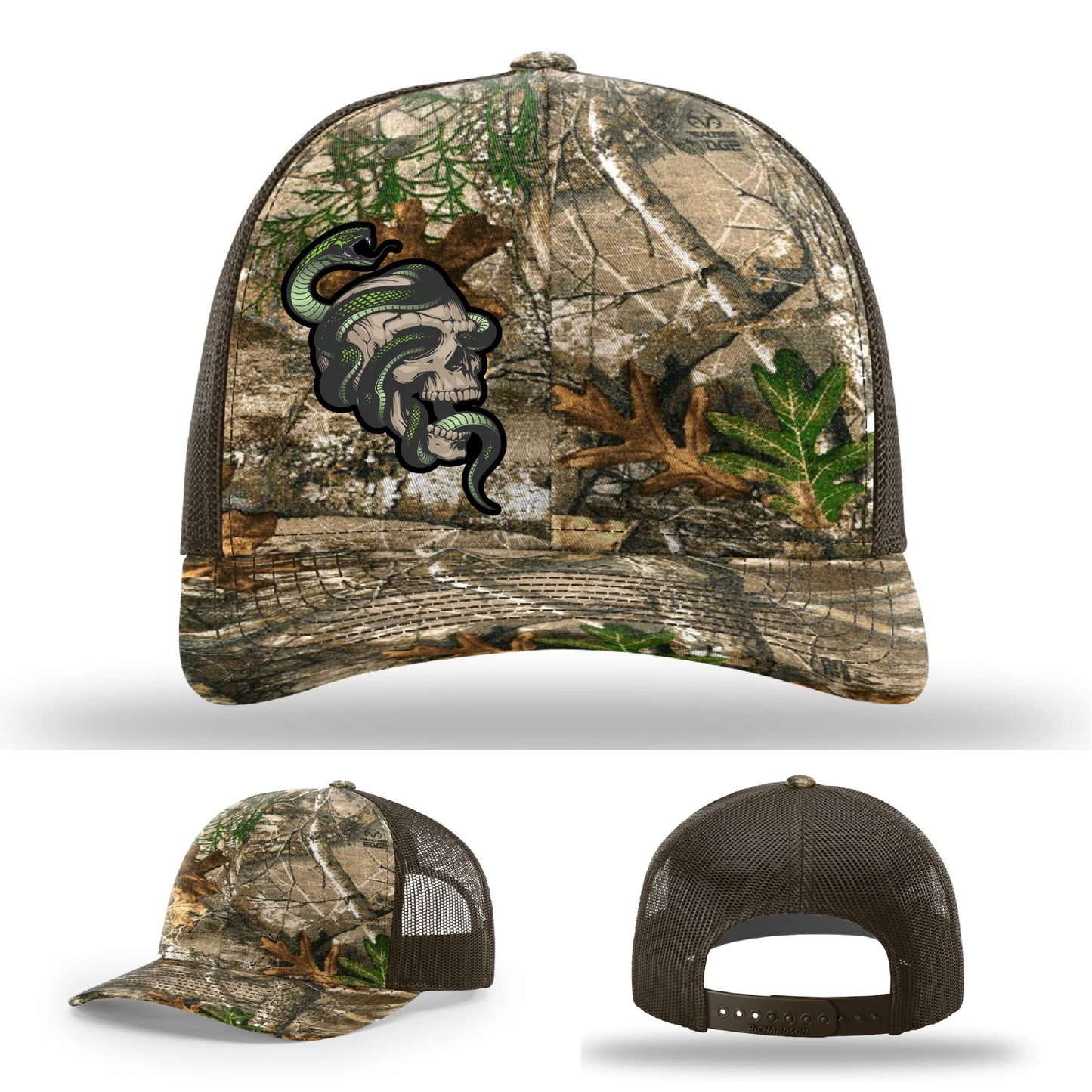 Serpent Skull Hat | Full-Color Leather Patch Snake & Skull Design